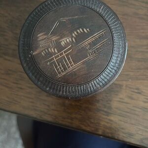 Source Unknown Brown Carved Wooden Accent